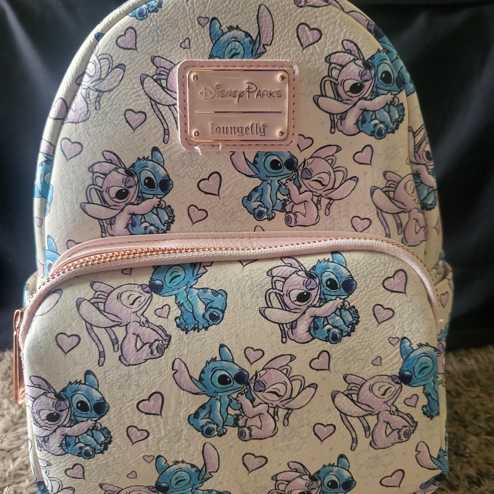 Loungefly Disney Parks Stitch and Angel Mini Backpack - Pink and Blue